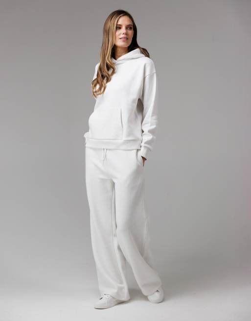 French Connection Cotton blend elasticated wide leg joggers in ivory, 3 of 4
