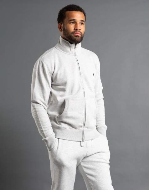 French Connection Cotton blend funnel neck zip jumper in light grey - view 1
