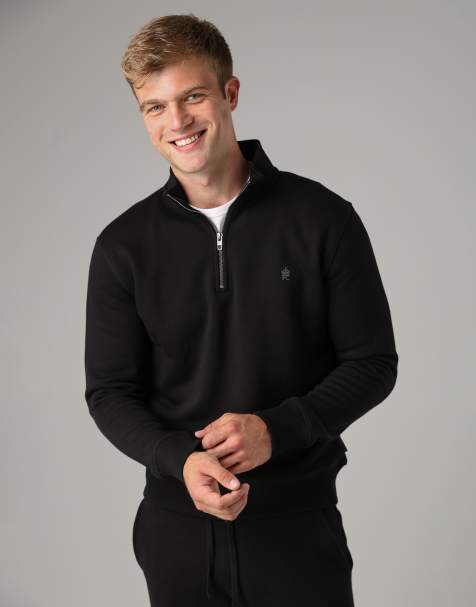 French Connection Cotton blend half-zip jumper in black - view 1