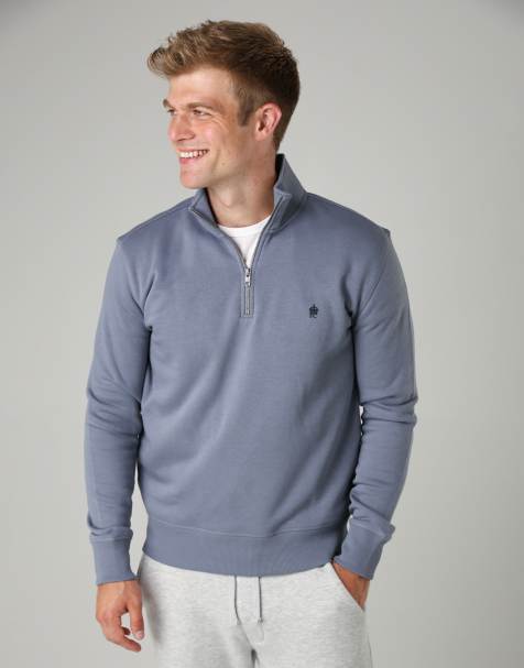 French Connection Cotton blend half-zip jumper in light blue - view 1