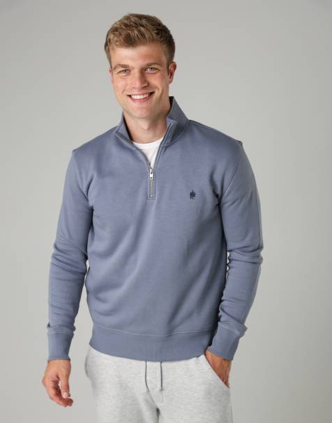 French Connection Cotton blend half-zip jumper in light blue
