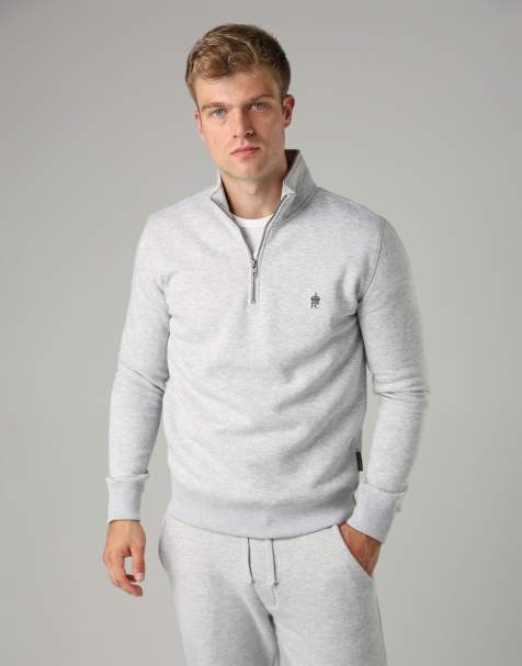 French Connection Cotton blend half-zip jumper in light grey