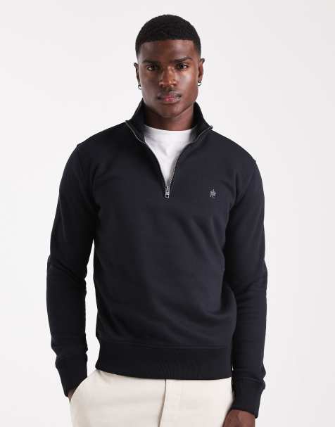 French Connection Cotton blend half-zip jumper in navy - view 1