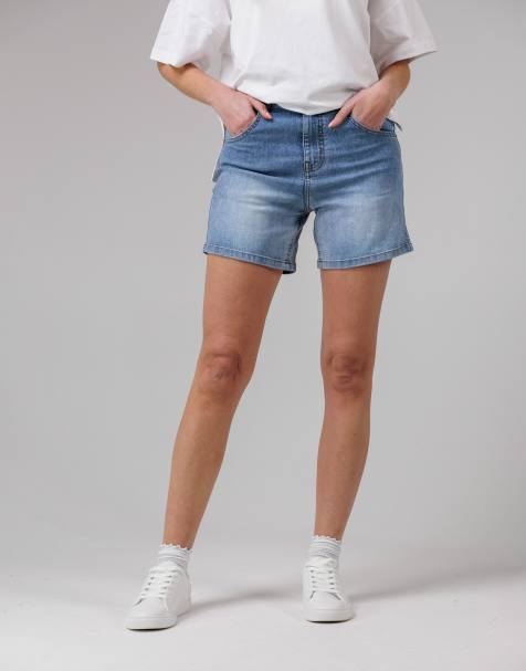 French Connection Cotton blend high waisted denim shorts in light blue - view 1