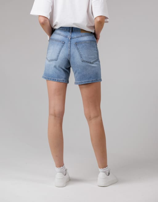 French Connection Cotton blend high waisted denim shorts in light blue, 3 of 4