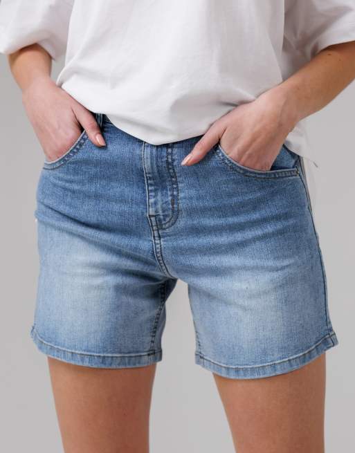 French Connection Cotton blend high waisted denim shorts in light blue, 4 of 4