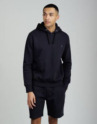 French Connection Cotton blend hoody and shorts co ord set in navy