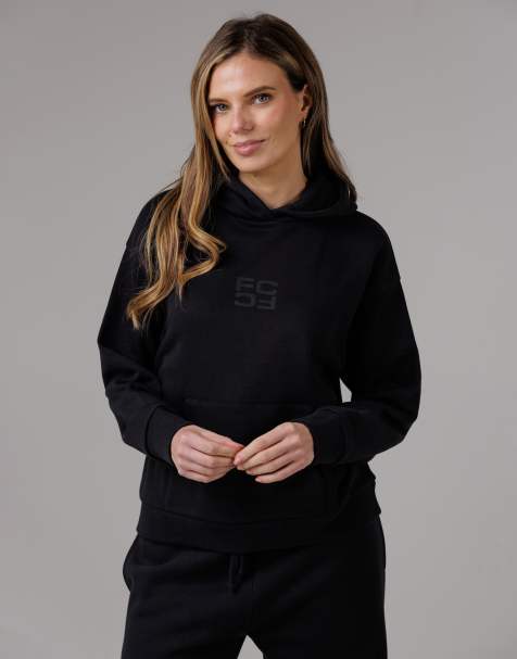 French Connection Cotton blend oversized kangaroo pocket hoody in black - view 1