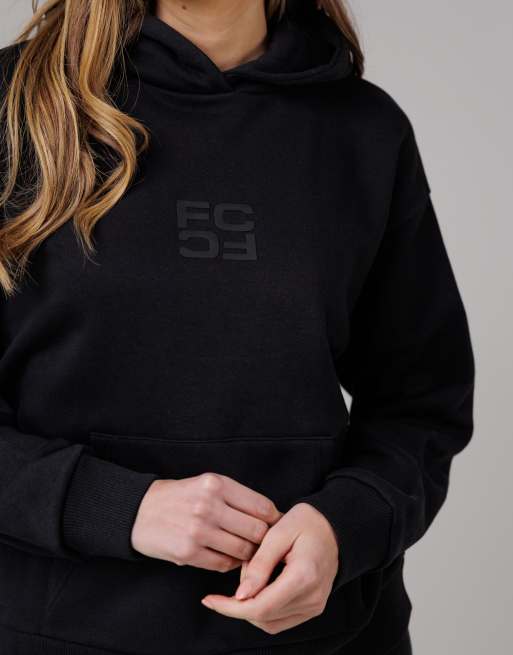 French Connection Cotton blend oversized kangaroo pocket hoody in black, 3 of 4