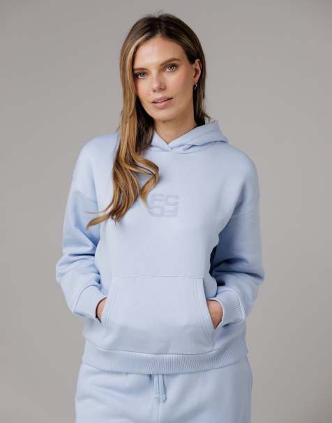 French Connection Cotton blend oversized kangaroo pocket hoody in blue - view 1