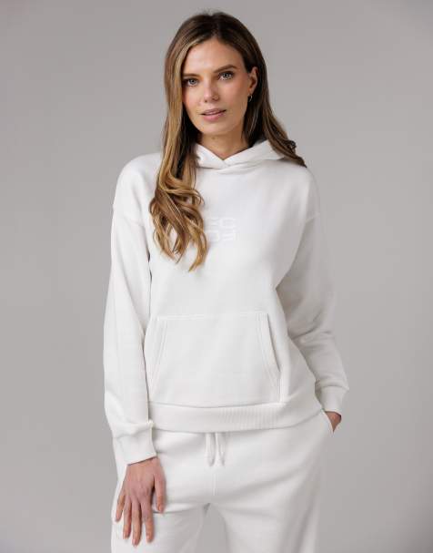French Connection Cotton blend oversized kangaroo pocket hoody in ivory - view 1