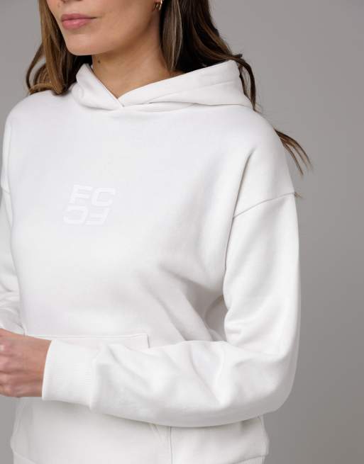 French Connection Cotton blend oversized kangaroo pocket hoody in ivory, 2 of 4