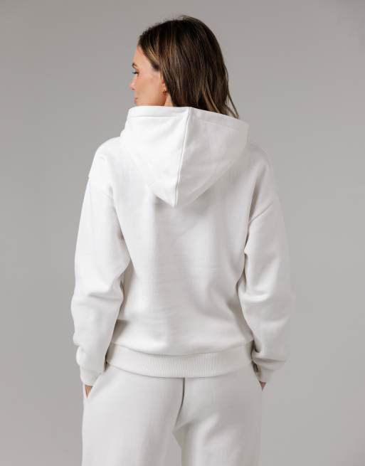 French Connection Cotton blend oversized kangaroo pocket hoody in ivory, 3 of 4