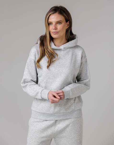 French Connection Cotton blend oversized kangaroo pocket hoody in light grey - view 1
