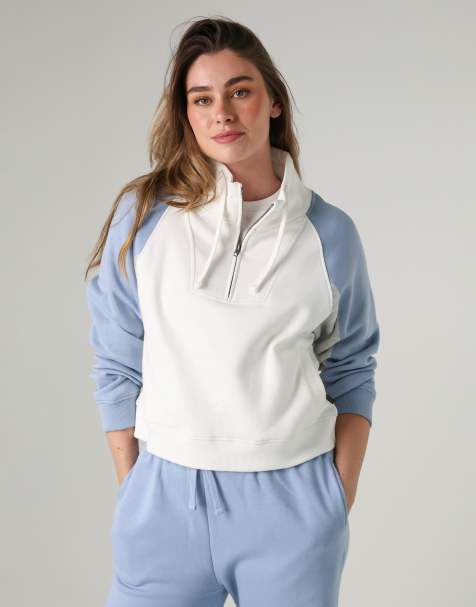 French Connection Cotton blend panel colourblock pullover zipped hoody in ivory - view 1
