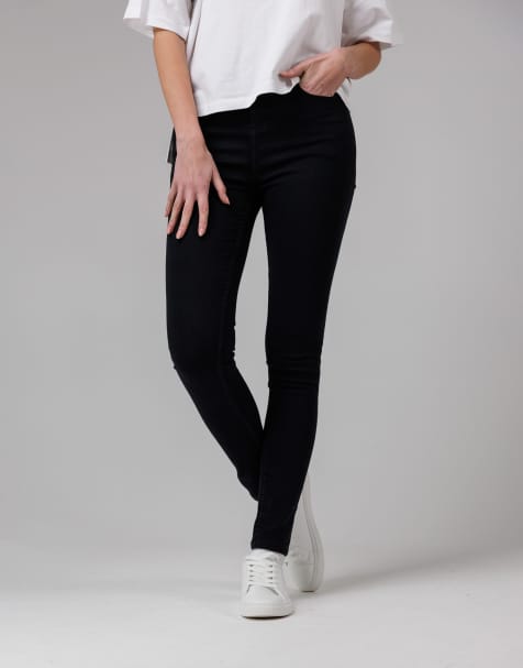 French Connection Cotton blend stretch high rise skinny denim jeans in black - view 1