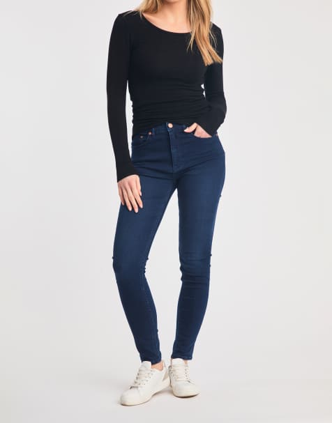 French Connection Cotton blend stretch high rise skinny denim jeans in blue - view 1