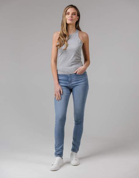 French Connection Cotton blend stretch high rise skinny denim jeans in light blue - view 1
