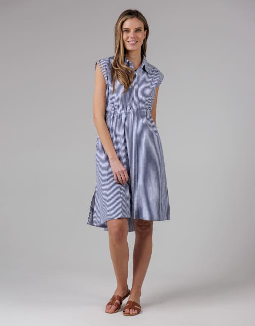 French Connection Cotton blend striped sleeveless midi collared shirt dress in blue, 3 of 4