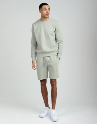 French Connection Cotton blend sweatshirt and shorts co ord set in light green