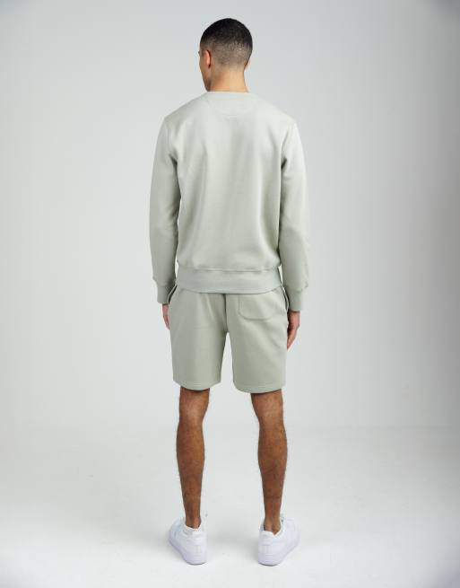 French Connection Cotton blend sweatshirt and shorts co ord set in light green, 4 of 4