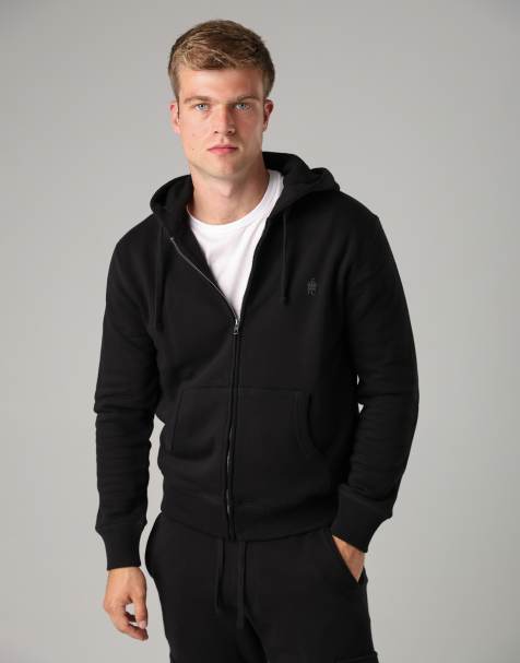 French Connection Cotton blend zip hoody in black - view 1