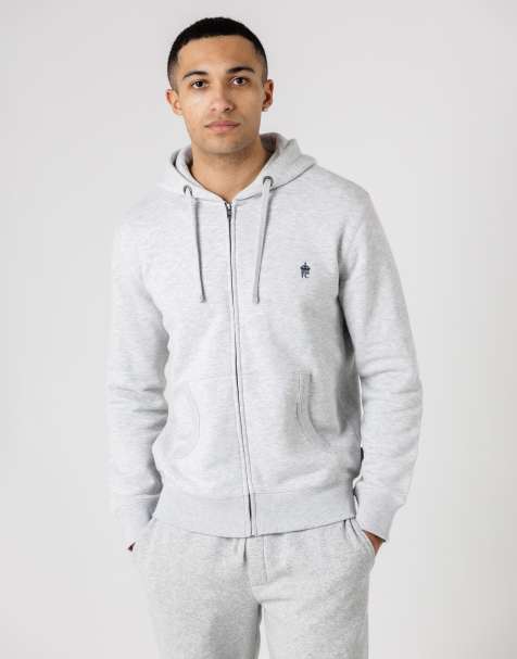 French Connection Cotton blend zip hoody in light grey - view 1