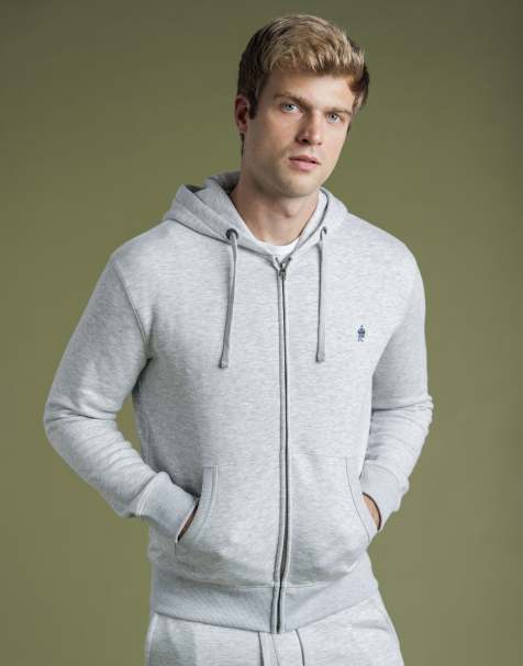 French Connection Cotton blend zip hoody in light grey - view 1