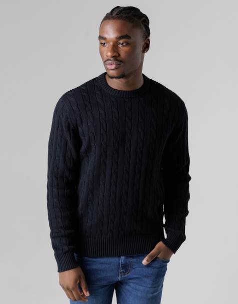 French Connection Cotton cable knit crew neck jumper in navy - view 1