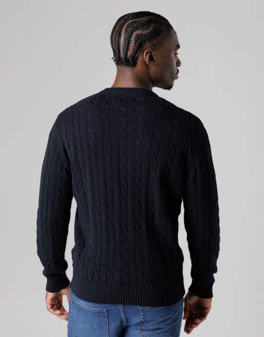 French Connection Cotton cable knit crew neck jumper in navy, 2 of 4
