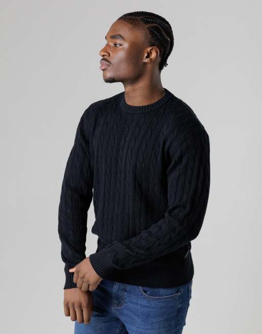 French Connection Cotton cable knit crew neck jumper in navy, 4 of 4