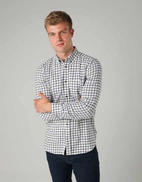 French Connection Cotton check flannel long sleeve shirt in ecru - view 1