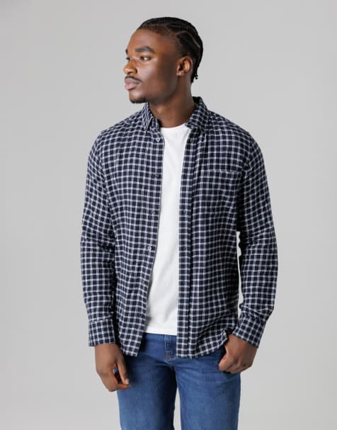 French Connection Cotton check flannel long sleeve shirt in navy - view 1