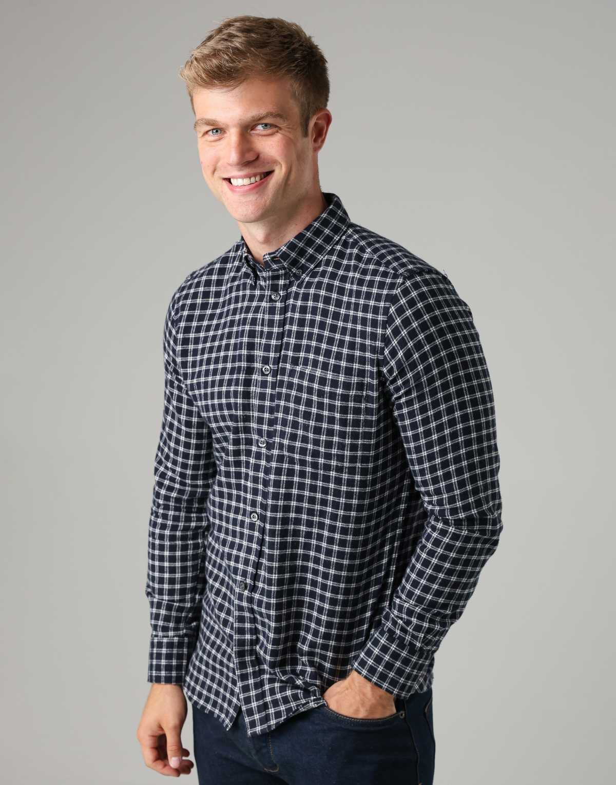 French Connection Cotton check flannel long sleeve shirt in navy