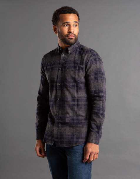 French Connection Cotton flannel long sleeve shirt in charcoal - view 1