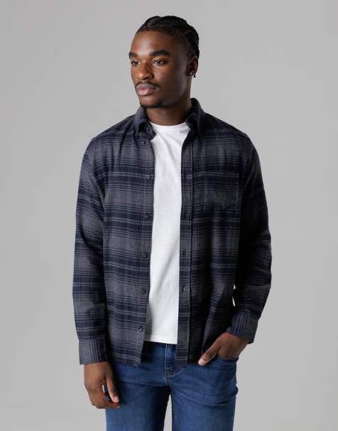 French Connection Cotton flannel long sleeve shirt in charcoal