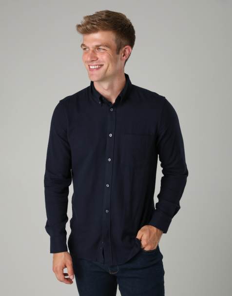 French Connection Cotton flannel long sleeve shirt in navy - view 1