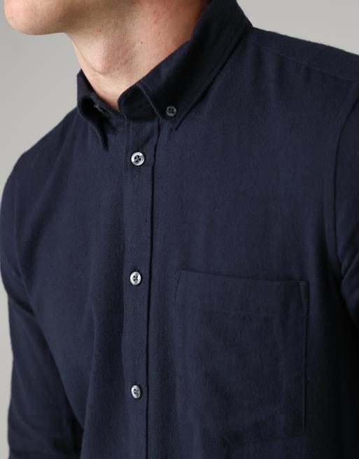 French Connection Cotton flannel long sleeve shirt in navy, 3 of 4