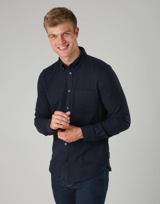 French Connection Cotton flannel long sleeve shirt in navy, 4 of 4