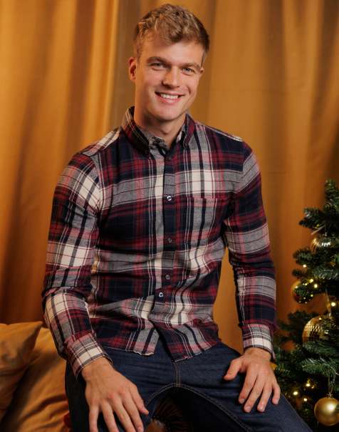 French Connection Cotton flannel long sleeve shirt in wine - view 1