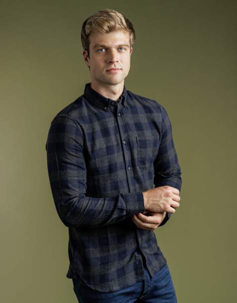 French Connection Cotton large gingham flannel long sleeve shirt in charcoal - view 1