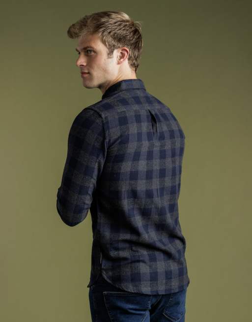 French Connection Cotton large gingham flannel long sleeve shirt in charcoal, 2 of 4