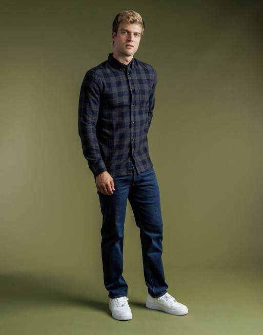 French Connection Cotton large gingham flannel long sleeve shirt in charcoal, 3 of 4