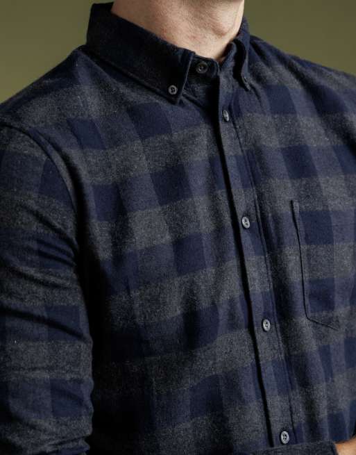 French Connection Cotton large gingham flannel long sleeve shirt in charcoal, 4 of 4