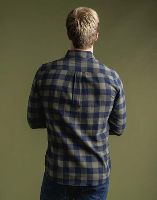 French Connection Cotton large gingham flannel long sleeve shirt in khaki, 2 of 4