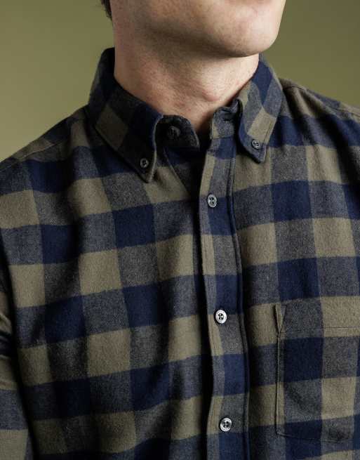 French Connection Cotton large gingham flannel long sleeve shirt in khaki, 4 of 4