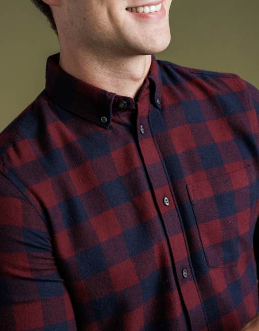 French Connection Cotton large gingham flannel long sleeve shirt in wine, 4 of 4
