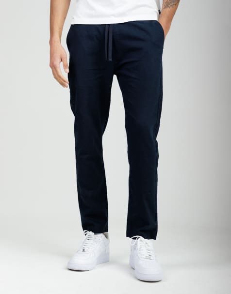 French Connection Cotton-linen blend drawstring cuffed trousers in black