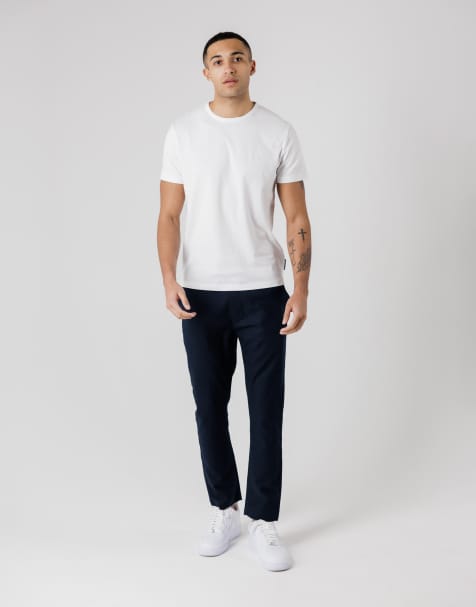 French Connection Cotton-linen blend drawstring cuffed trousers in navy - view 1