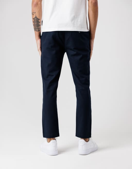 French Connection Cotton-linen blend drawstring cuffed trousers in navy, 4 of 4